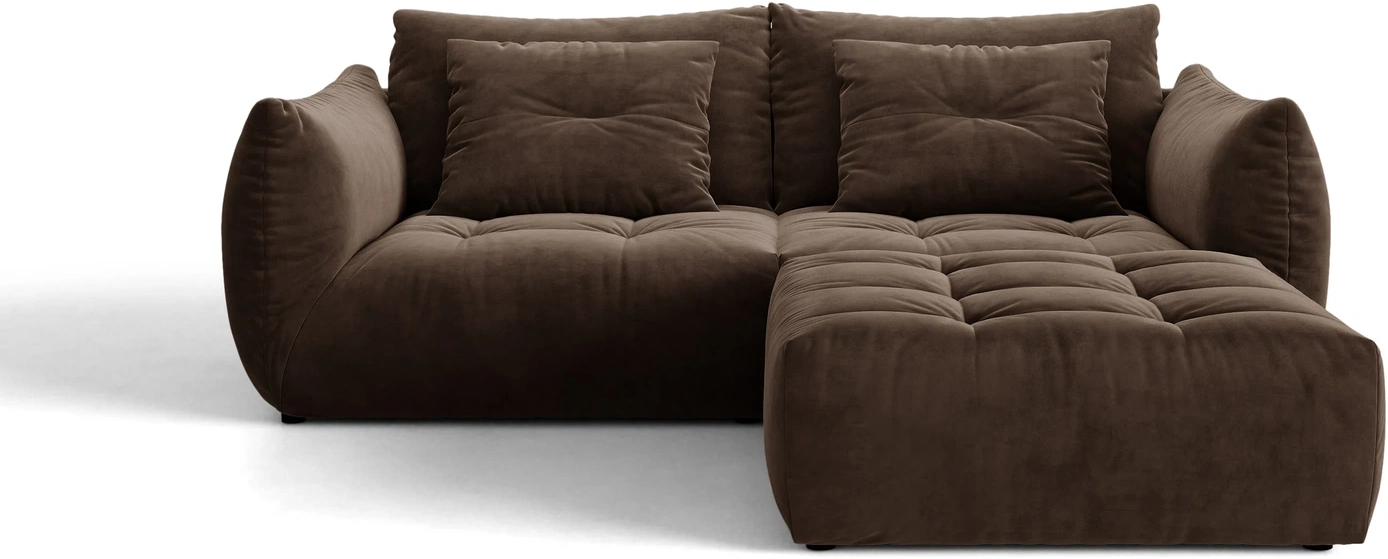 Hjørnesofa Micadoni Bloom  Mørkebrun Velour  Universal Puf   -personers  Inkl    Pyntepuder