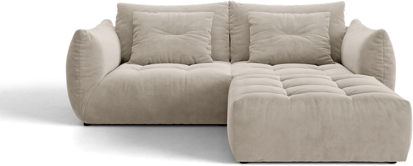 Hjørnesofa Micadoni Bloom Velour Lysebeige Slidstærk  Vendbar Puff  -pers H97ã B232ã D214 Cm