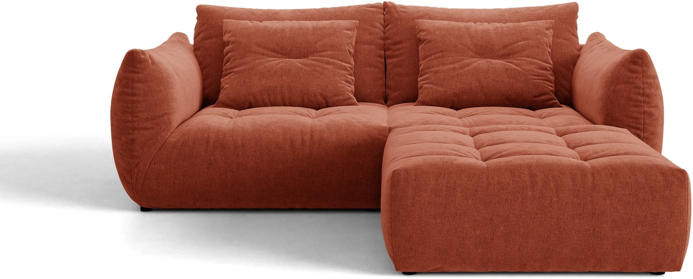 Hjørnesofa Micadoni Bloom  -personers  Wind 52 Tekstureret Stof Rødbrun  Vendbar Puf  Sort Plastben  Martindale 40 000