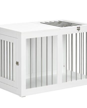 Hundebur Med   Døre  Aflåseligt Hundebur  Stålnet  80 Cm   50 Cm   56   Cm  Hvid   Sølv