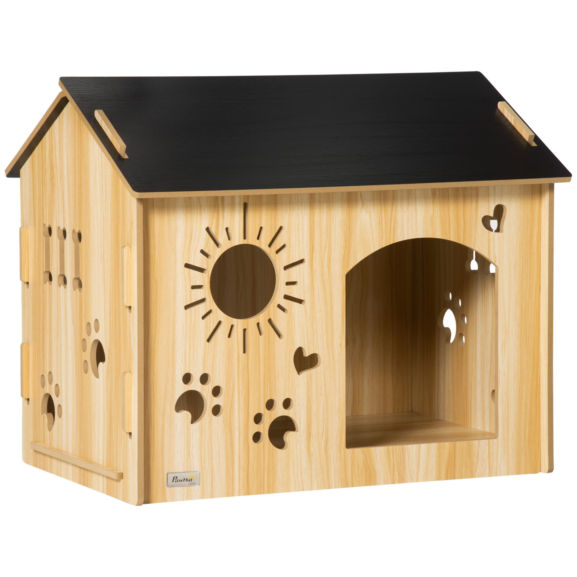 Hundehus  Med Ventilationsåbninger  Vejrbestandigt  Træmateriale  Sort   Træfarvet  69   50   58   Cm
