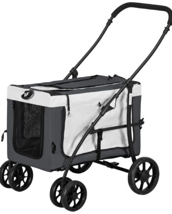 Hundeklapvogn Kæledyrsklapvogn Op Til 10 Kg Foldbar Aftagelig Kurv 81   58   97   Cm Sort   Grå   Hvid