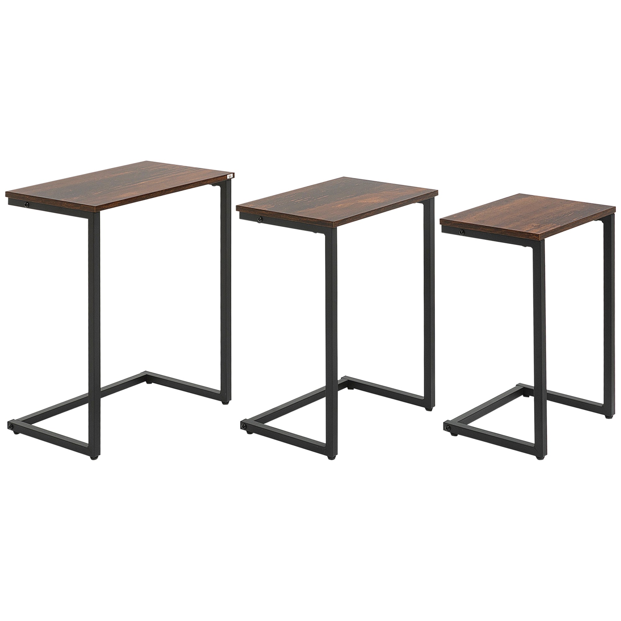 Indskudsborde  Sideborde  Sæt Med    Industrielt Design  Stålstel  Brun   Sort  45   30   60 Cm