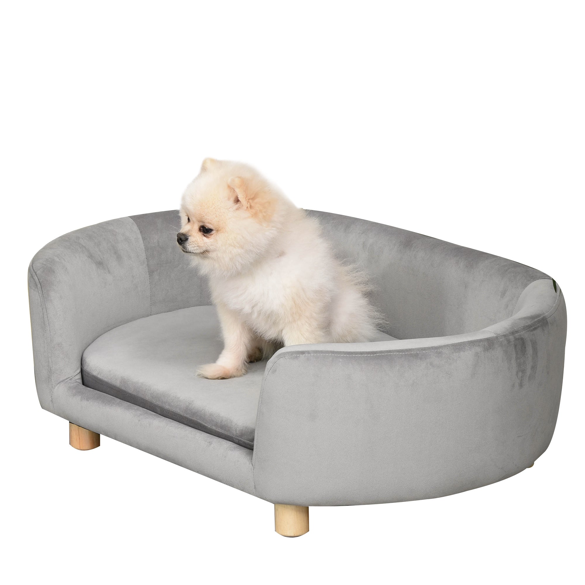 Kæledyrssofa Hundesofa Hundeseng Med Hollandsk Fløjlsskum Birketræsben Til Katte Og Hunde 86   55   33 Cm Lysegrå