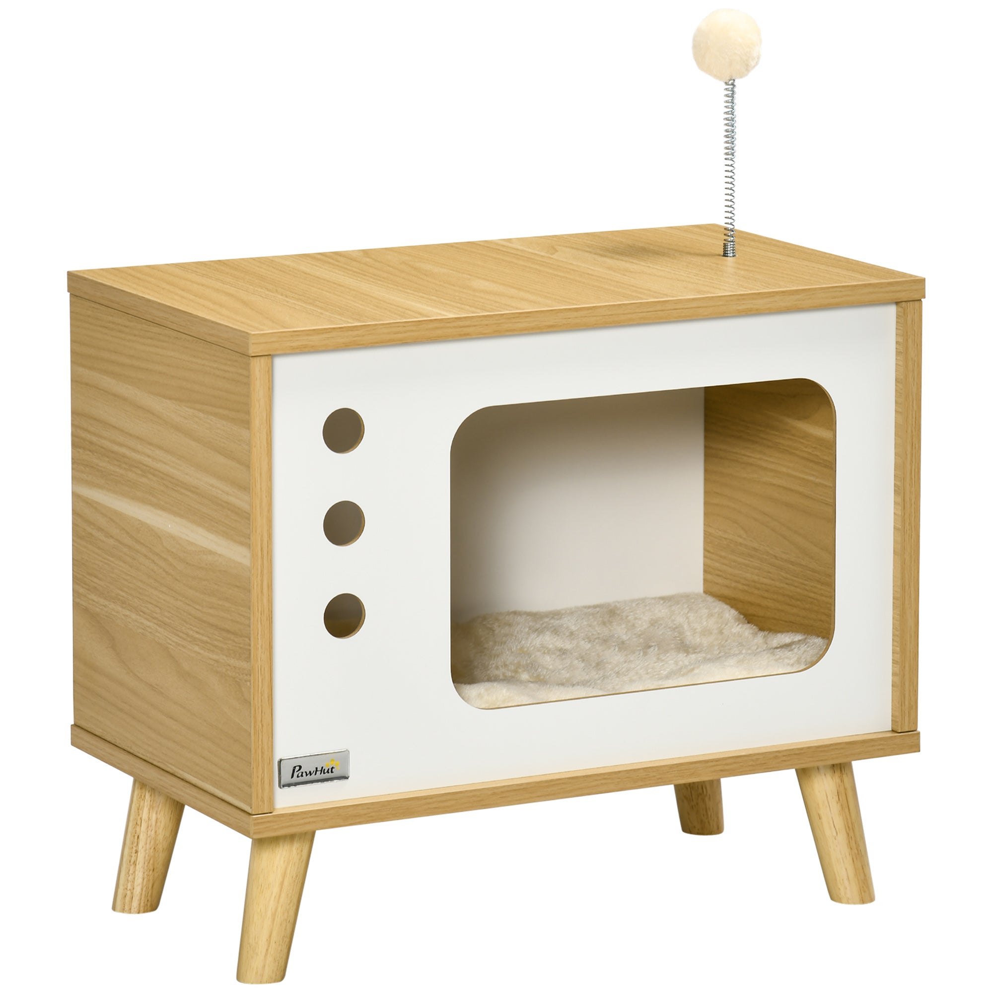 Kattehule   Tv-design Inklusive Legetøj  Vaskbar Pude  50 Cm   28 Cm   43 Cm  Eg   Beige   Hvid
