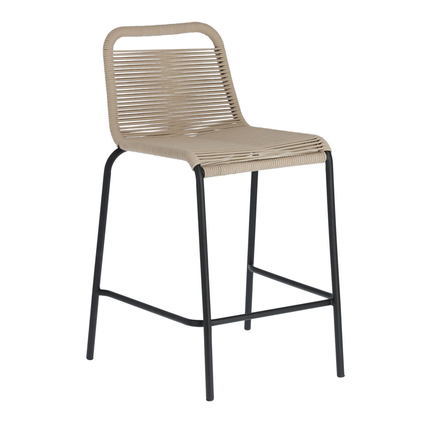 Kave Home Beige Glenville Barstol Til Haven     Ryglæn Og Fodstøtte Stål  88cm