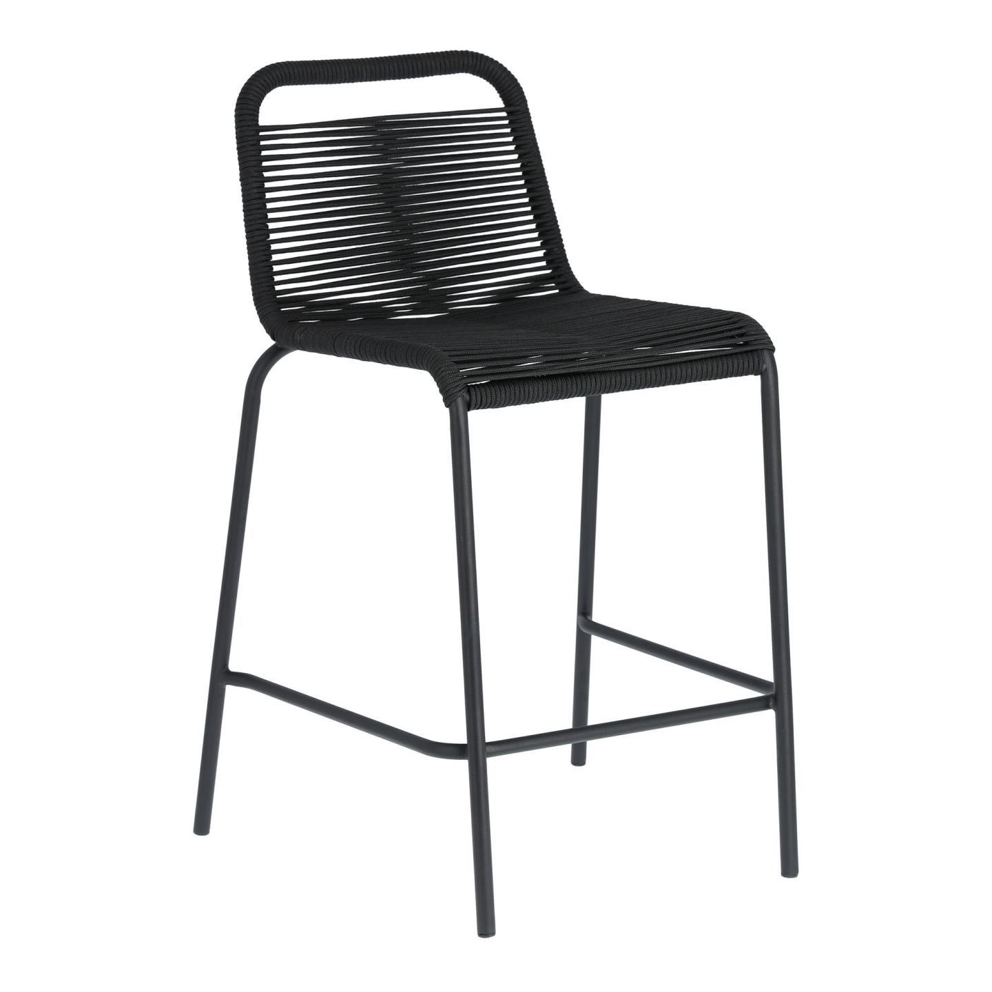 Kave Home Black Glenville Barstol Til Haven     Ryglæn Og Fodstøtte Stål  88cm