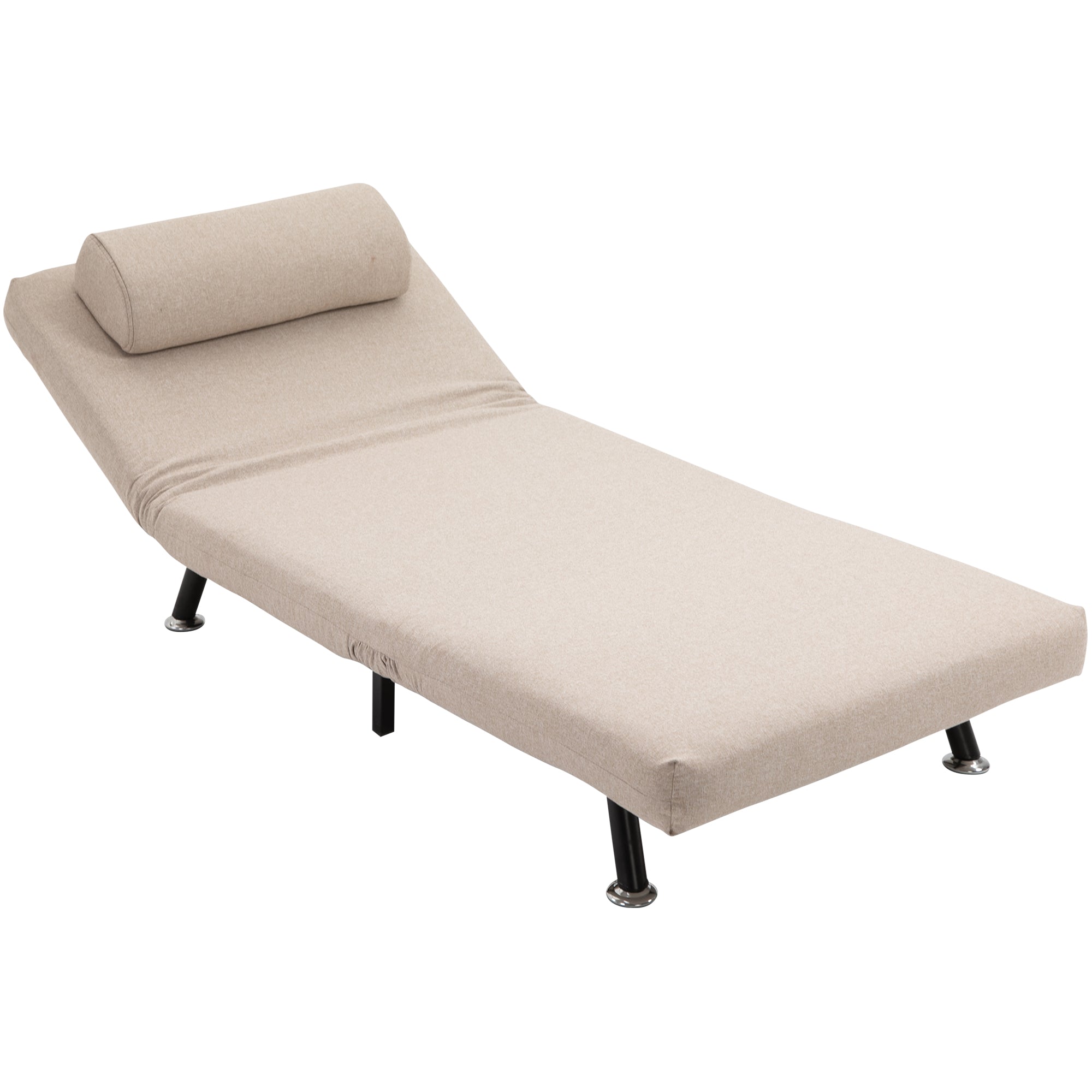 Klapstol Med Sengefunktion  Foldbar Afslapningsstol   Linnedlook  Justerbar Ryglæn  75   70   75 Cm  Beige