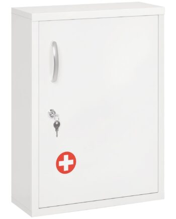 Kleankin Medicinskab    Rum  Aflåseligt  Med Receptrum  Robust Stålkabinet  Hvid  40   15   53   Cm