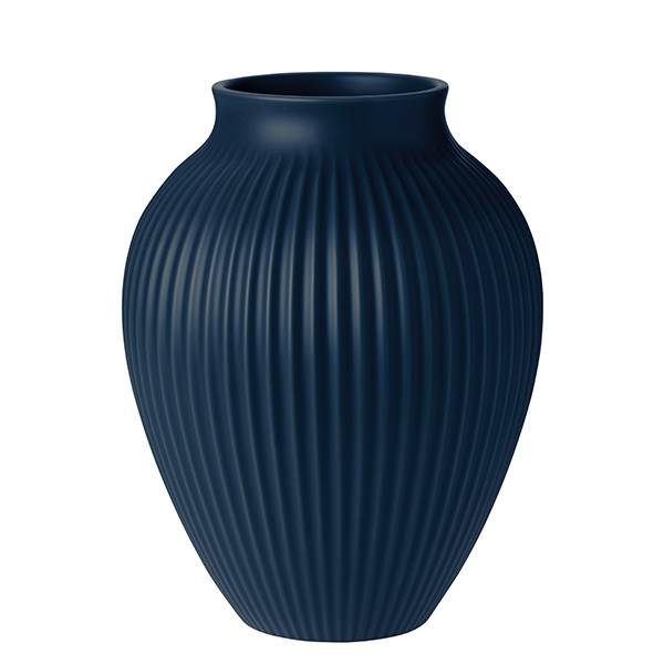 Knabstrup Keramik Knabstrup Vase Med Riller  27 Cm Mat Dark Blue  : Erling Christensen Møbler