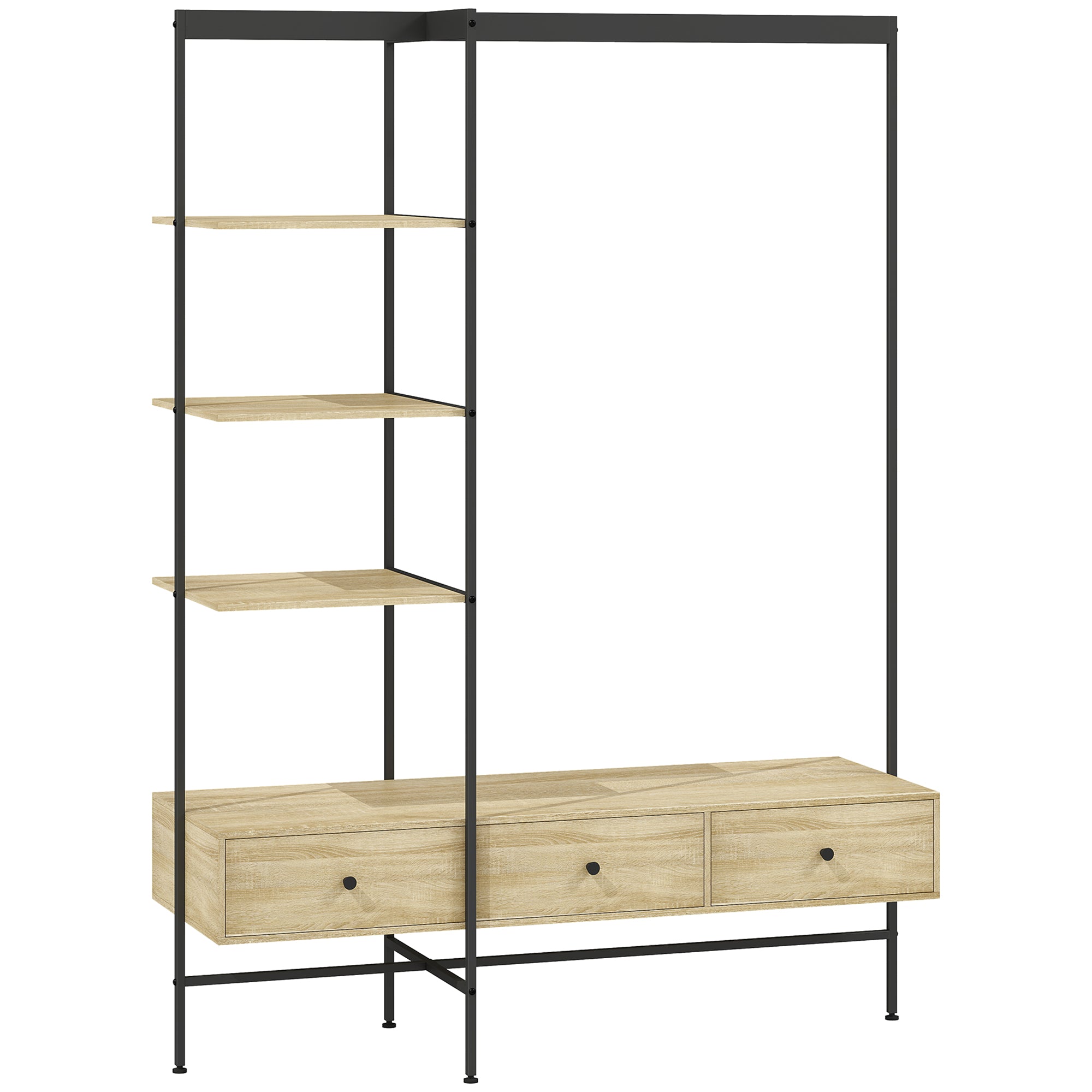 Knagerække Med Hylder  Skuffer Og Garderobestang  180 Cm Fritstående Garderobestativ   Moderne Stil  Metalramme