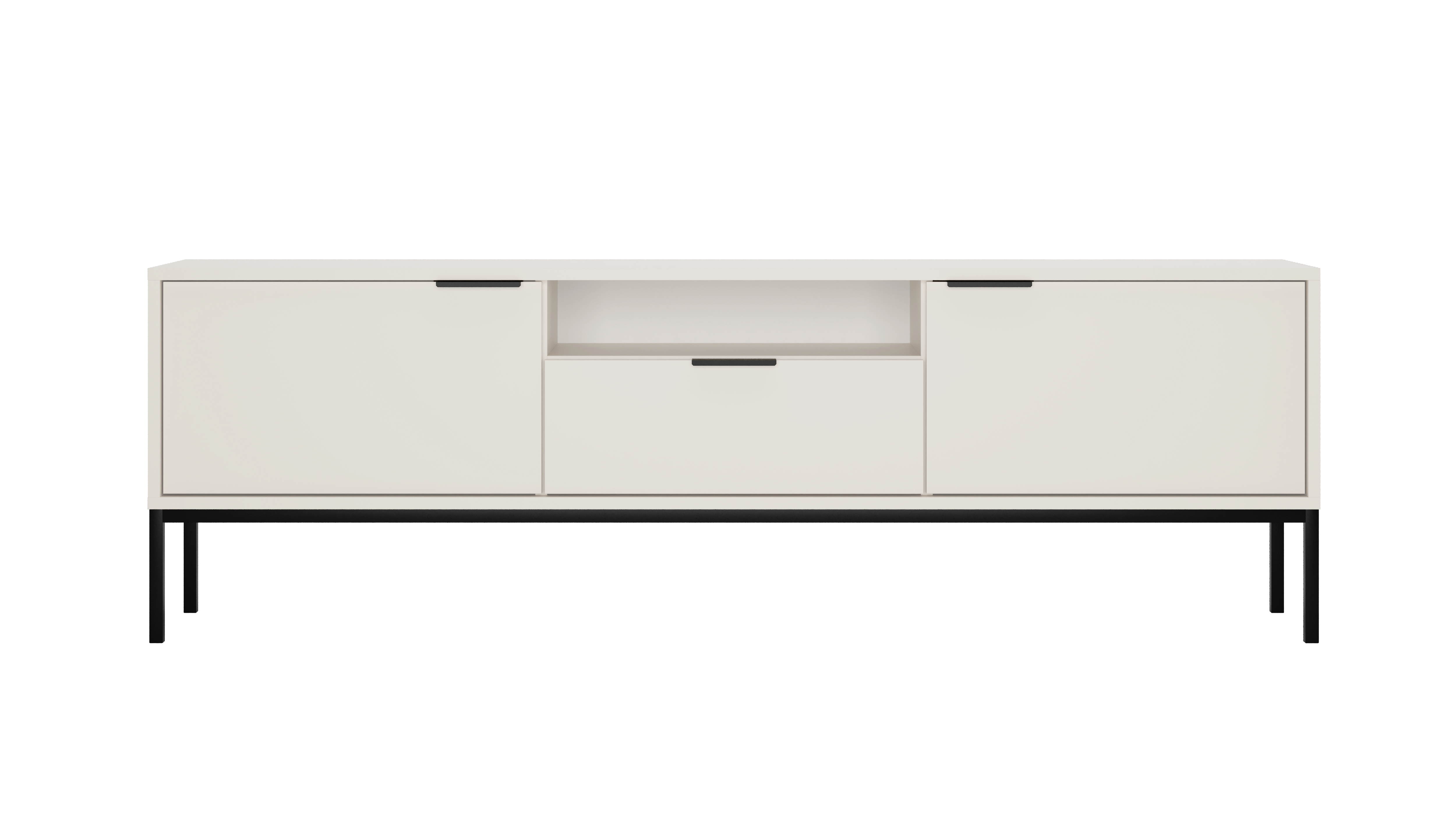 Kocot Austin Tv-bord 175       Låger    Hylde    Skuffe Hvid Laminat Og Sort Stål  175x33