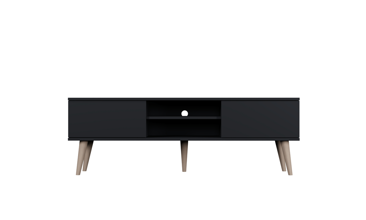 Kocot Rtv Toronto Tv-bord Låger Og Hylde Sort Finér Og Natur Bøgetræ 160x35