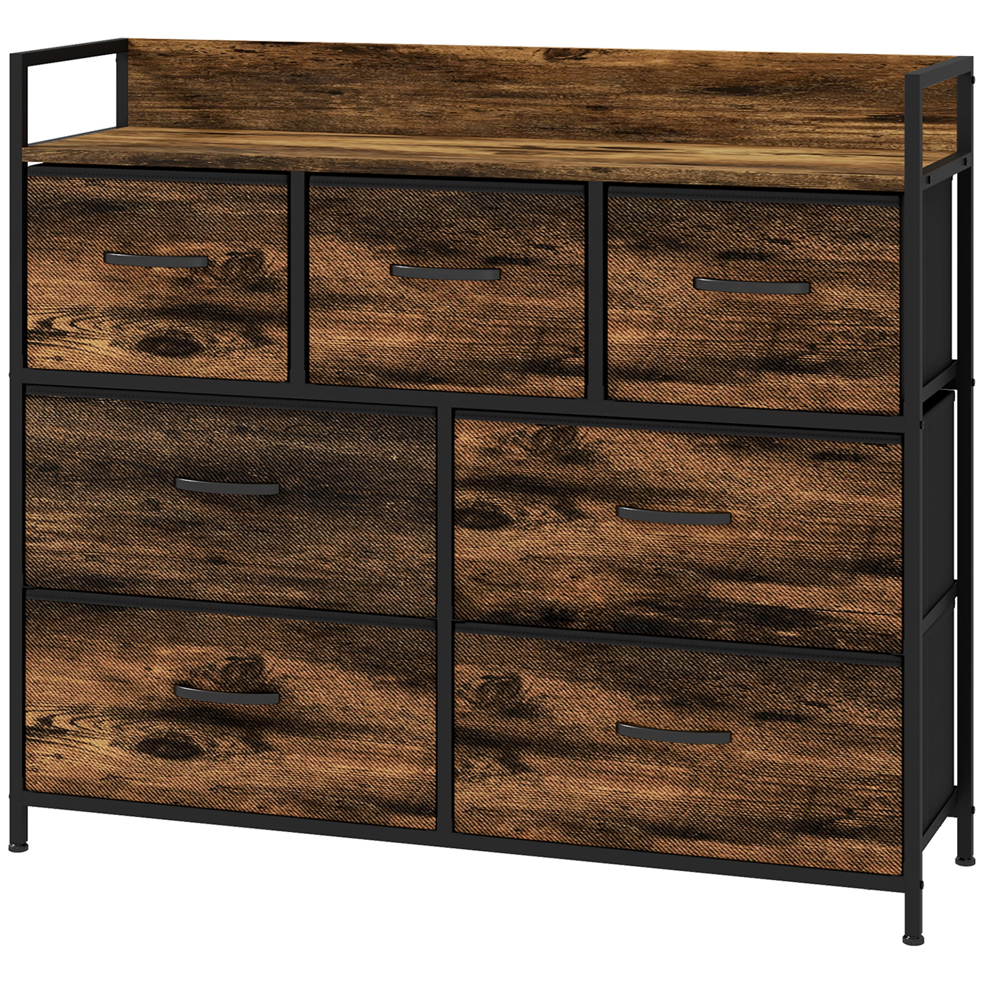 Kommode  Skænk Med   Stofskuffer  Industrielt Design  Stålstel  98   29   85 Cm  Brun Sort