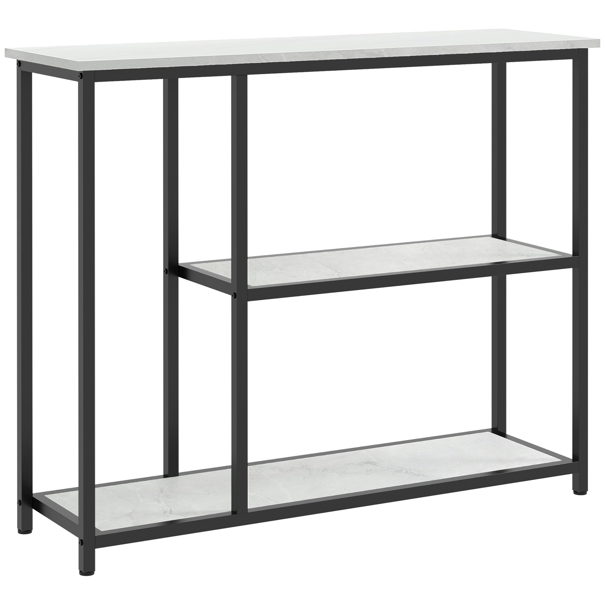 Konsolbord   Industrielt Design    Hylder  Marmorlook  Sort   Hvid