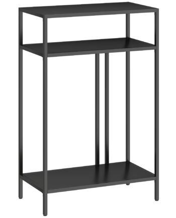 Konsolbord Med   Hylder  Smalt Entrébord  Stålstel Til Stue Entre  55 Cm  Sort