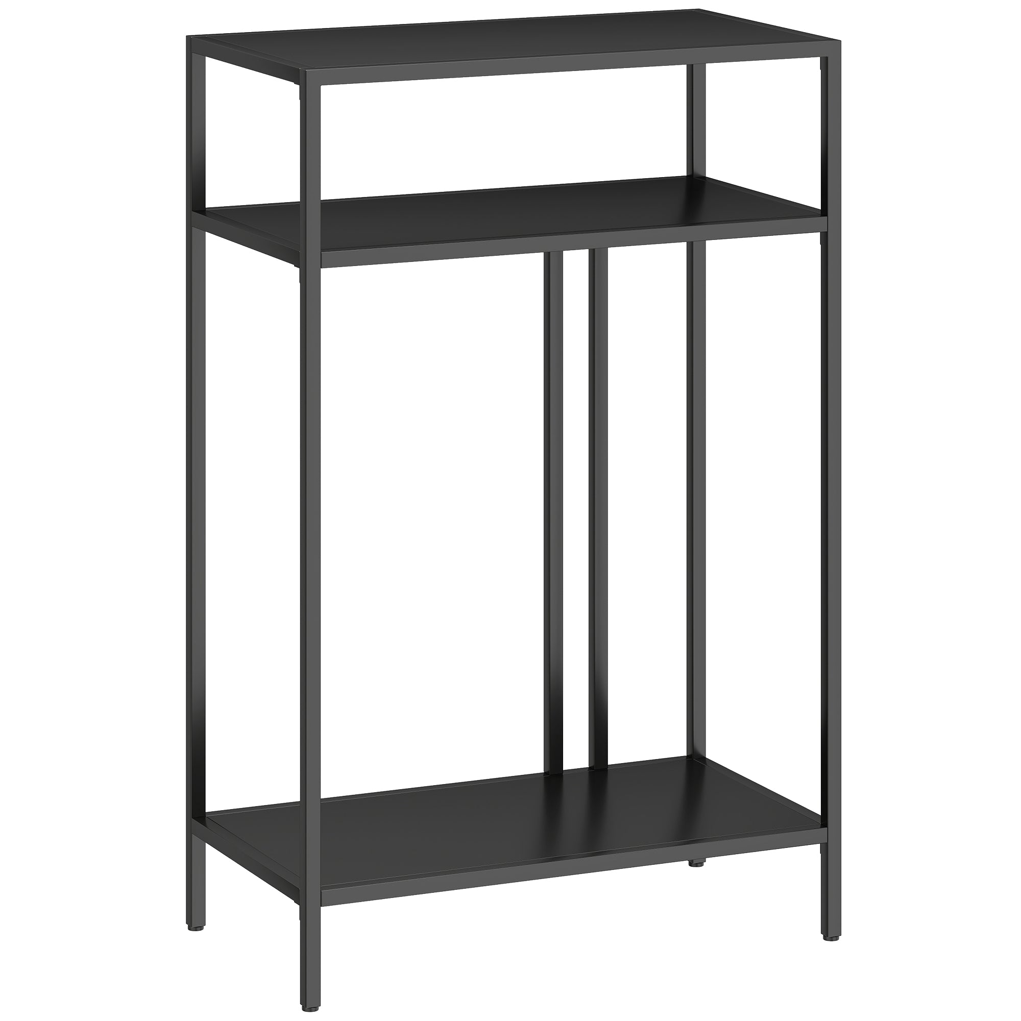 Konsolbord Med   Hylder  Smalt Entrébord  Stålstel Til Stue Entre  55 Cm  Sort