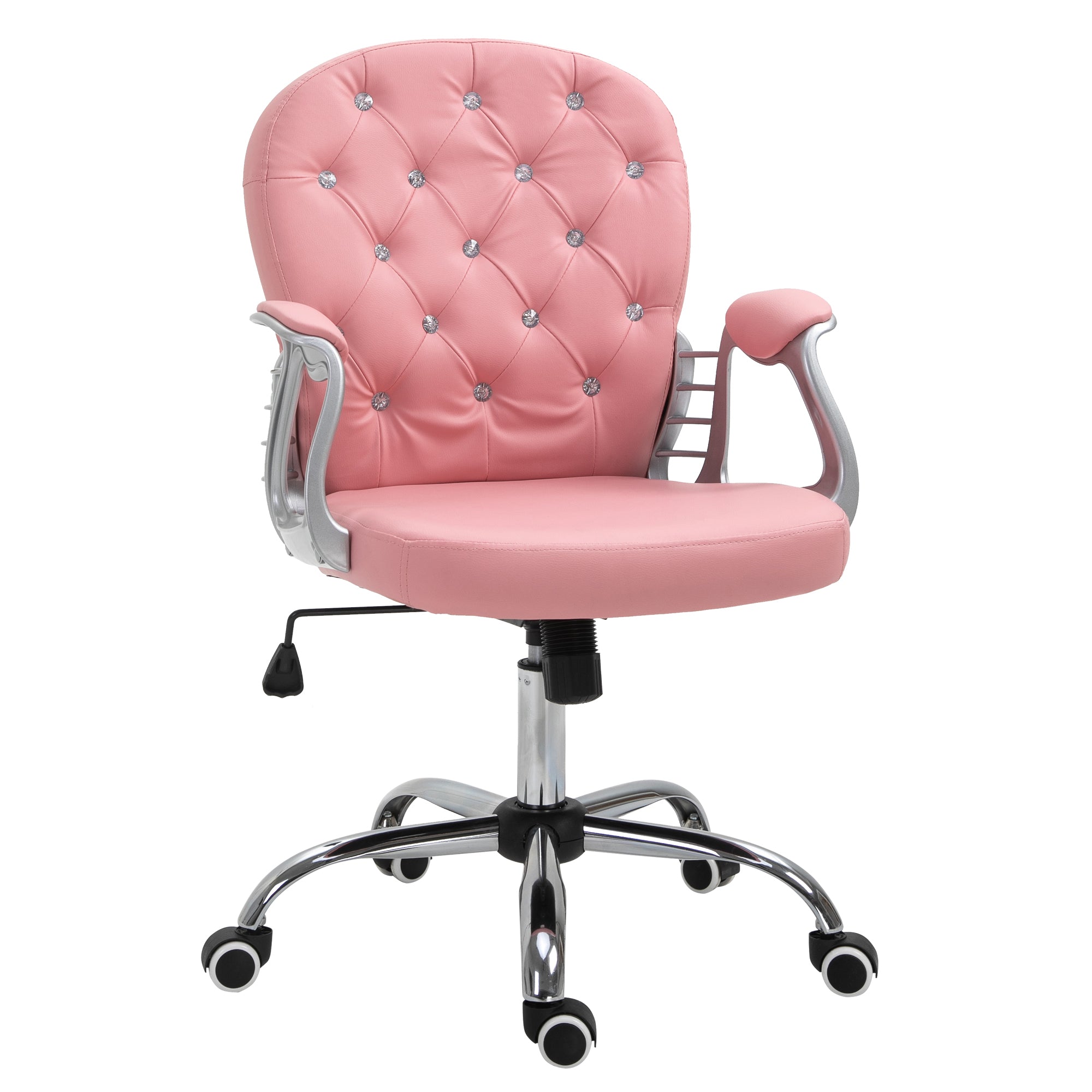 Kontorstol  Ergonomisk Skrivebordsstol Med Armlæn  Polstret Ryglæn  Højdejusterbar Computerstol Med Kunstlæderlook  Drejestol Til Hjemmekontor  Lyserød