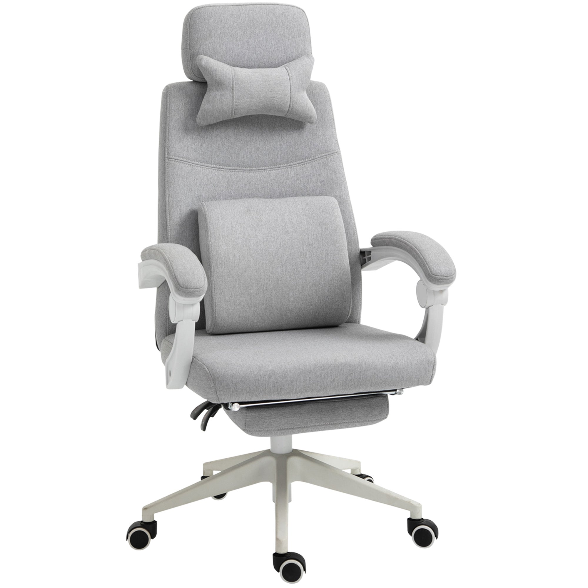 Kontorstol  Ergonomisk Skrivebordsstol Med Nakkestøtte  Lændehynde  Højdejusterbar Gamingstol Med Fodstøtte  Høj Ryglæn  Grå 62   68   117-127 Cm