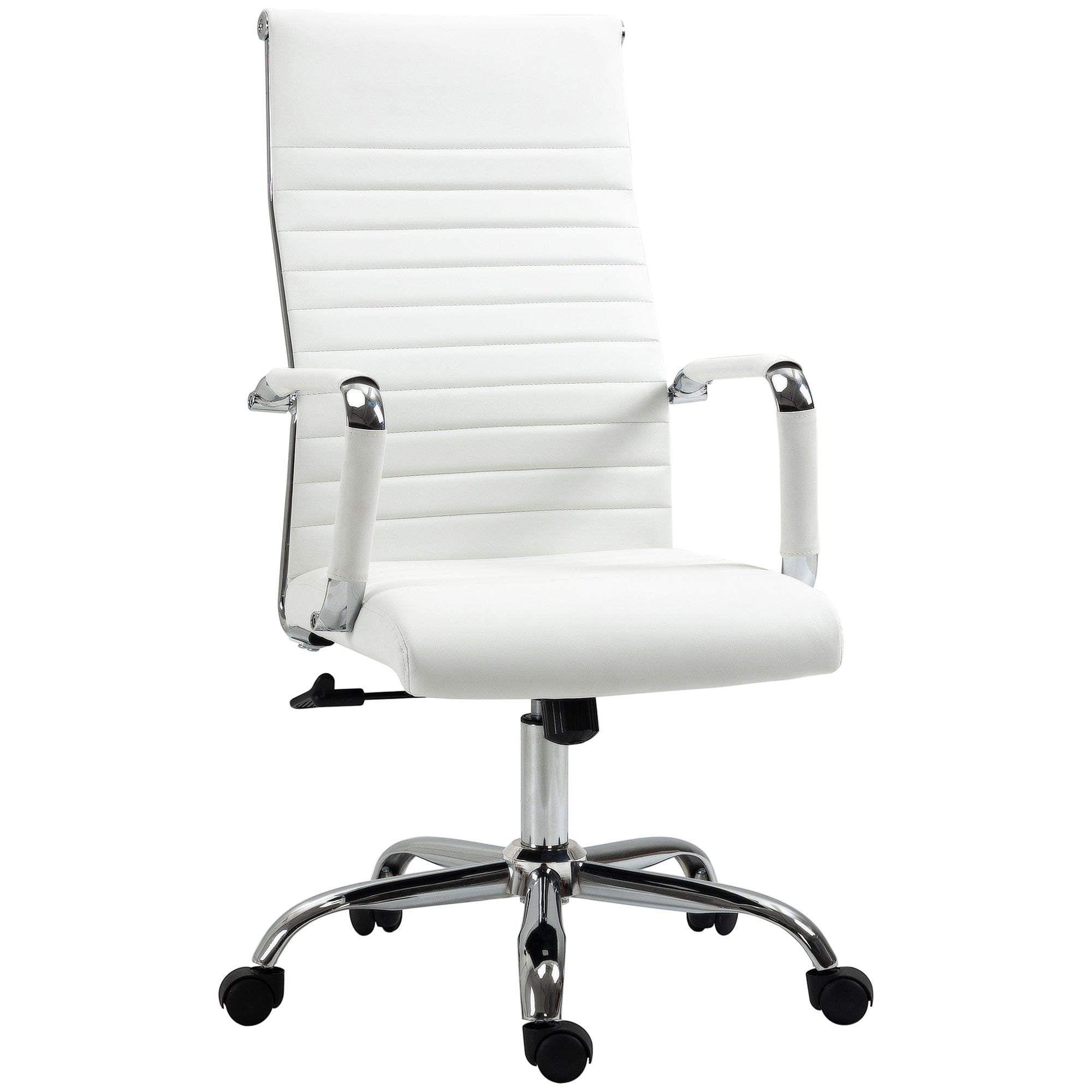 Kontorstol Ergonomisk Skrivebordsstol Med Vippefunktion Chefstol Højdejusterbar Drejestol Polstret Kunstlæder Skum Hvid 54   62   104-114 Cm