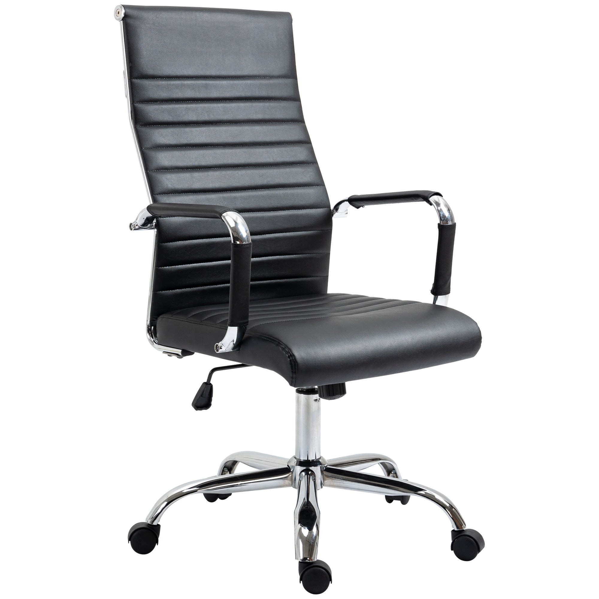 Kontorstol Ergonomisk Skrivebordsstol Med Vippefunktion Chefstol Højdejusterbar Drejestol Polstret Kunstlæderskum Sort 54   62   104-114 Cm