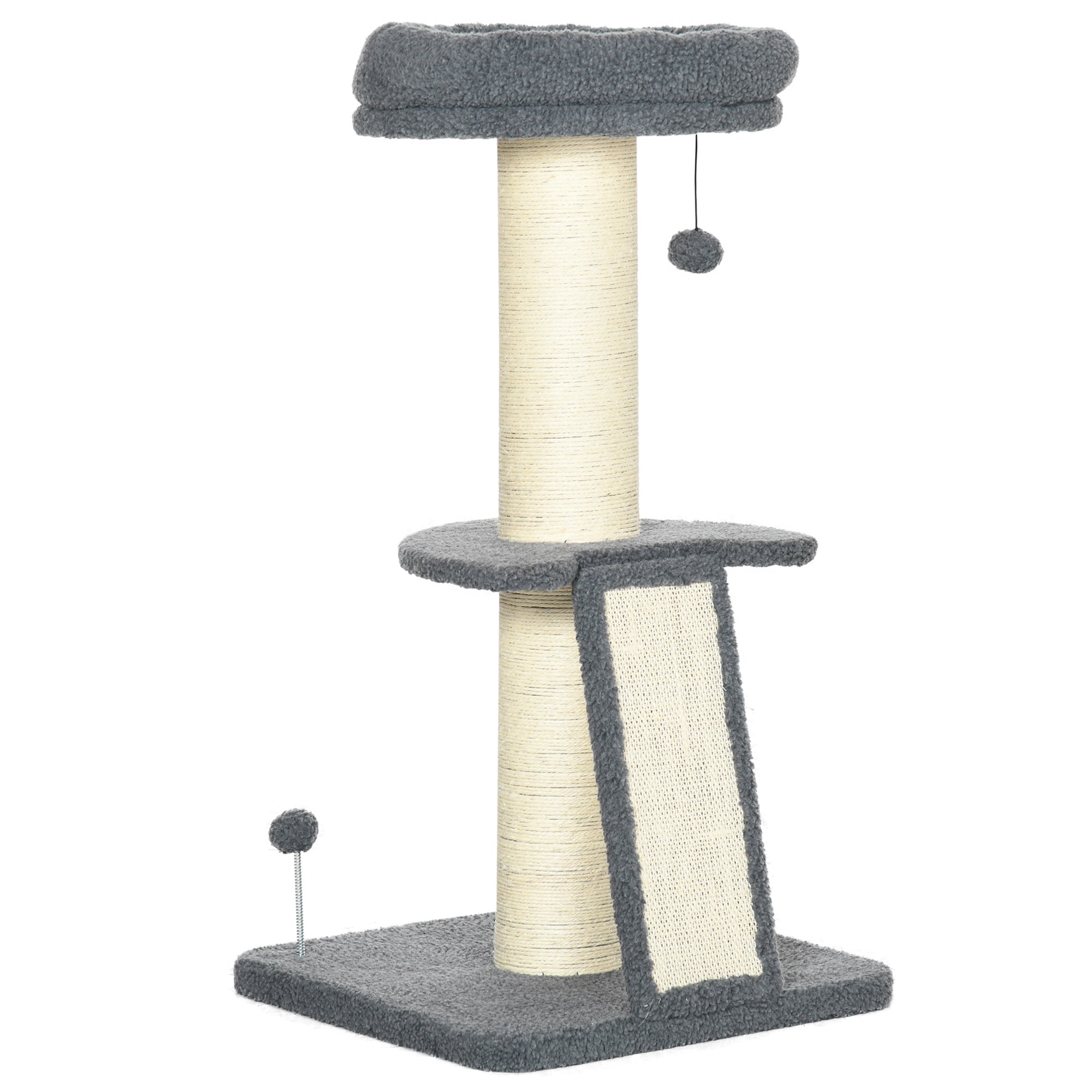 Kradsetræ  Enkelt Platform  Hængende Legebold  Sisal  Mørkegrå   Cremehvid  48   48   92 Cm