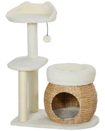 Kradsetræ Med Kattehule  Legebold Og Platform  Rør Sisal  Op Til 10 Kg  60   40   79 Cm  Cremehvid