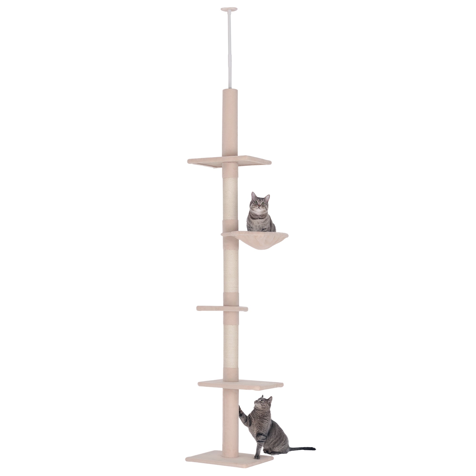 Kradsetræ Med Loftshøjde  Robust Kradsetræ Med Sisalstolper  Klatretræ Til Katte  Beige  40   34   230-260 Cm