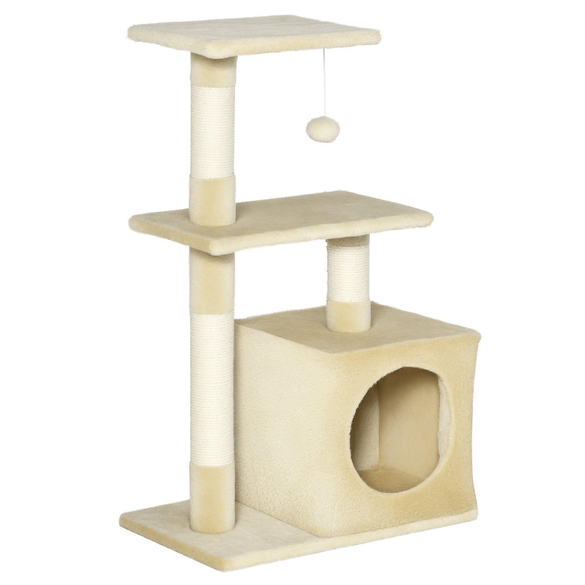 Kradsetræ Med Sisal  Klatretræ  Kattemøbler  Kradsebræt Med Blødt Plysdyr  Stald  E1-klasse Spånplade  Beige 50   30   81   Cm