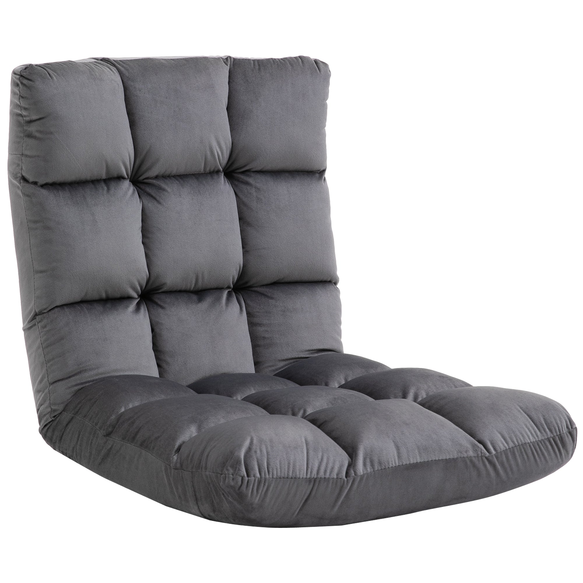 Lænestol Gæstemadras Gulvstol  Justerbar Ryglæn  Velourlook  55 Cm   71 Cm   53   Cm  Grå