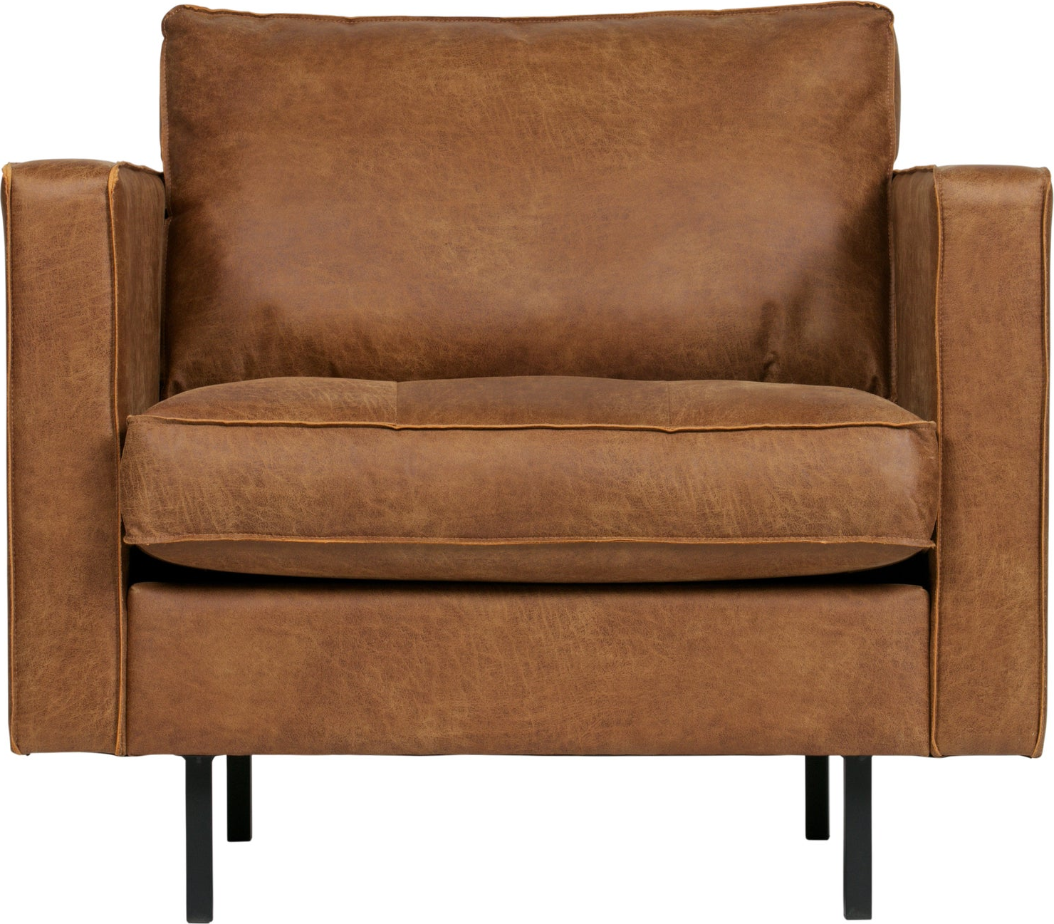 Lænestol Woood Rodeo Classic Cognac Genbrugslæder Ecoleather Quiltet Sæde Høje Ben Rummelig Loungestol