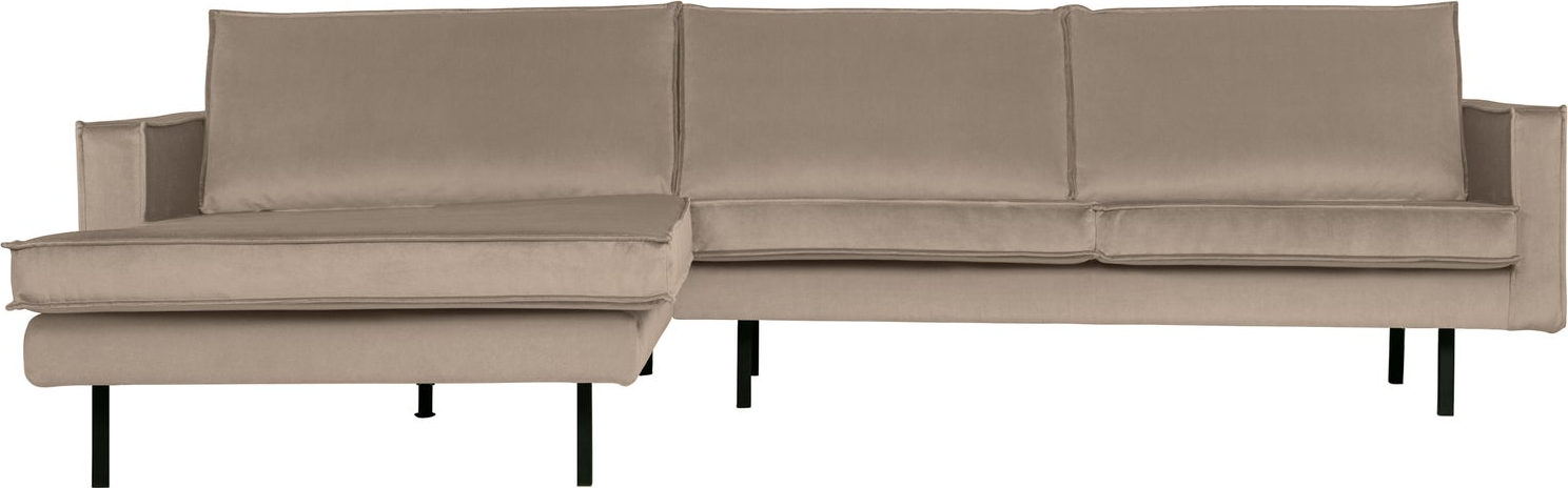 Loungesofa Woood Rodeo 300 Cm Khaki Velour Venstrevendt Chaiselong Metalben