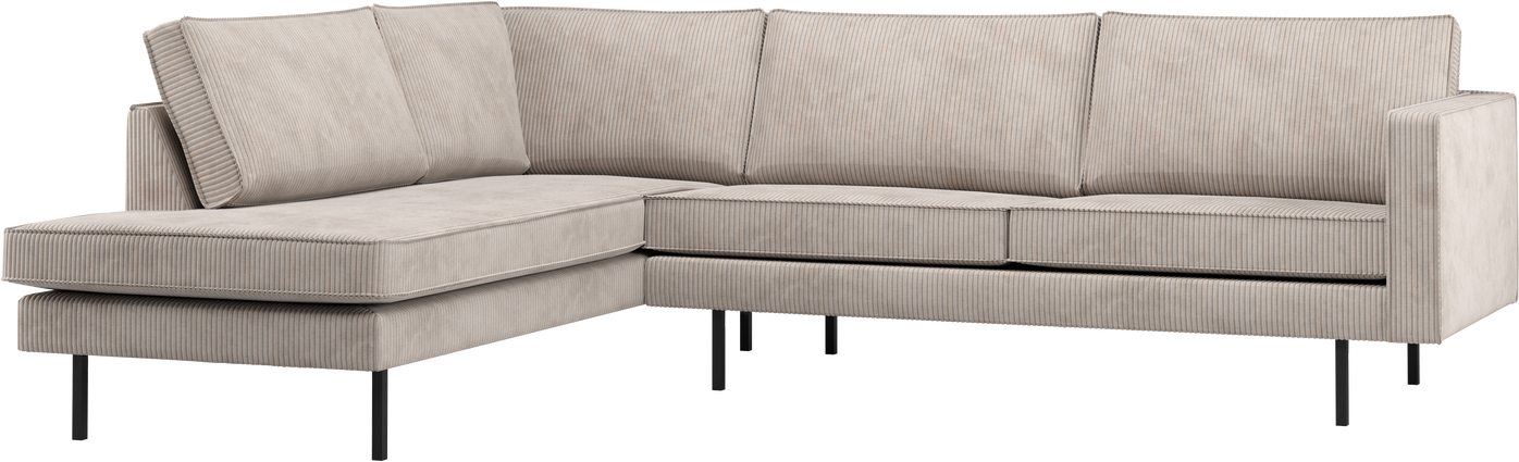 Loungesofa Woood Rodeo Hjørnesofa Venstrevendt Ecru Ribstof Velours 266ã 213 Cm Massiv Træ Komfortskum