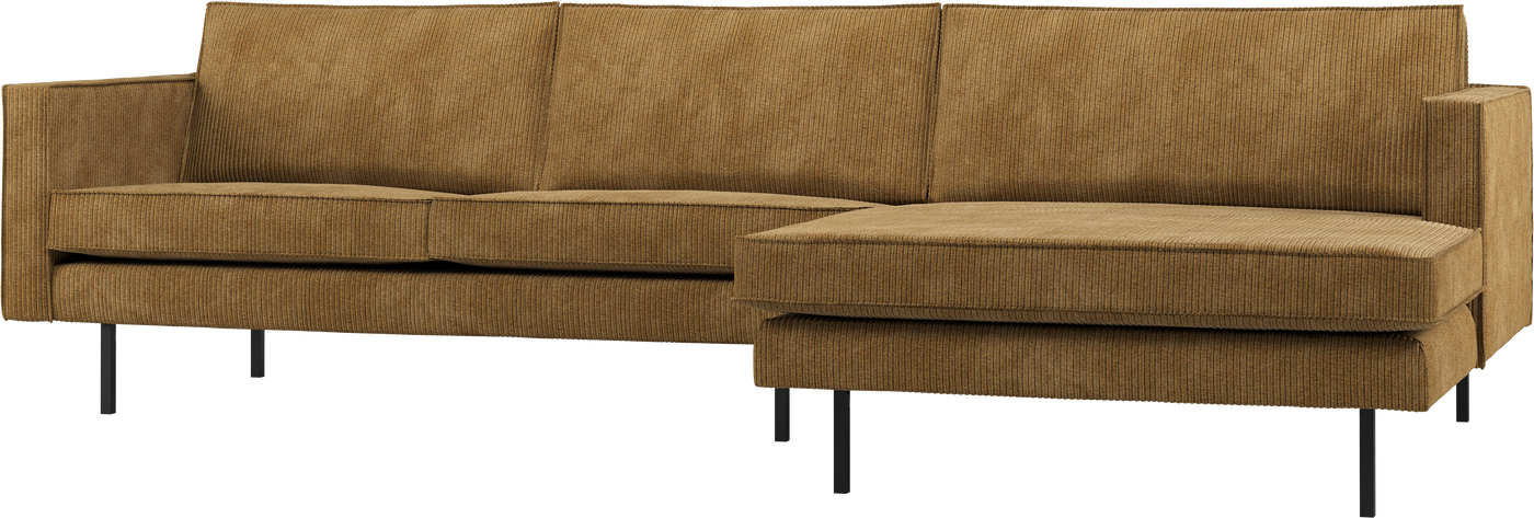 Loungesofa Woood Rodeo Højrevendt Chaiselong 300x155 Cm Honninggul Remy Rib 100 Polyester Metalben