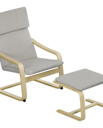 Loungestol Med Fodskammel  Betræk   Hørlook  Træstel  Op Til 120 Kg  Lysegrå Natur