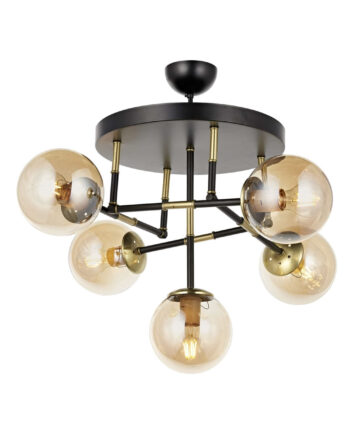 Lumi Loftlampe Guldfarvet Glas Metal Og Sort Metal