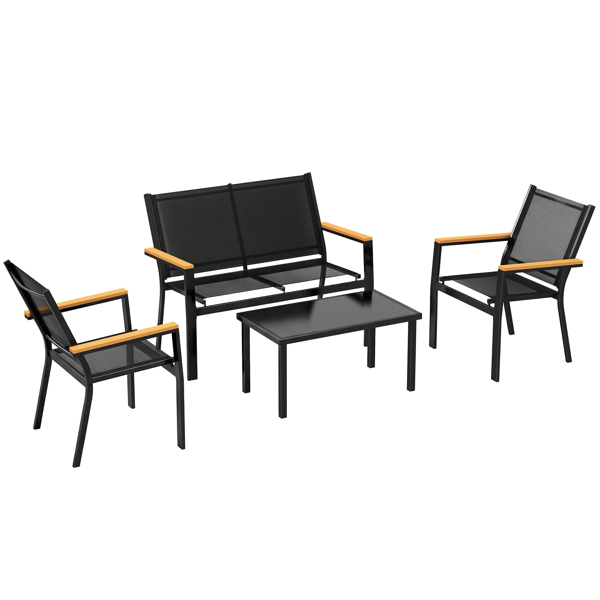 Metal Havemøbelsæt  Siddegruppe Til   Personer  Havelounge Med  -personers Sofa  Stol Og Sidebord  110x63 5x84 Cm  Sort