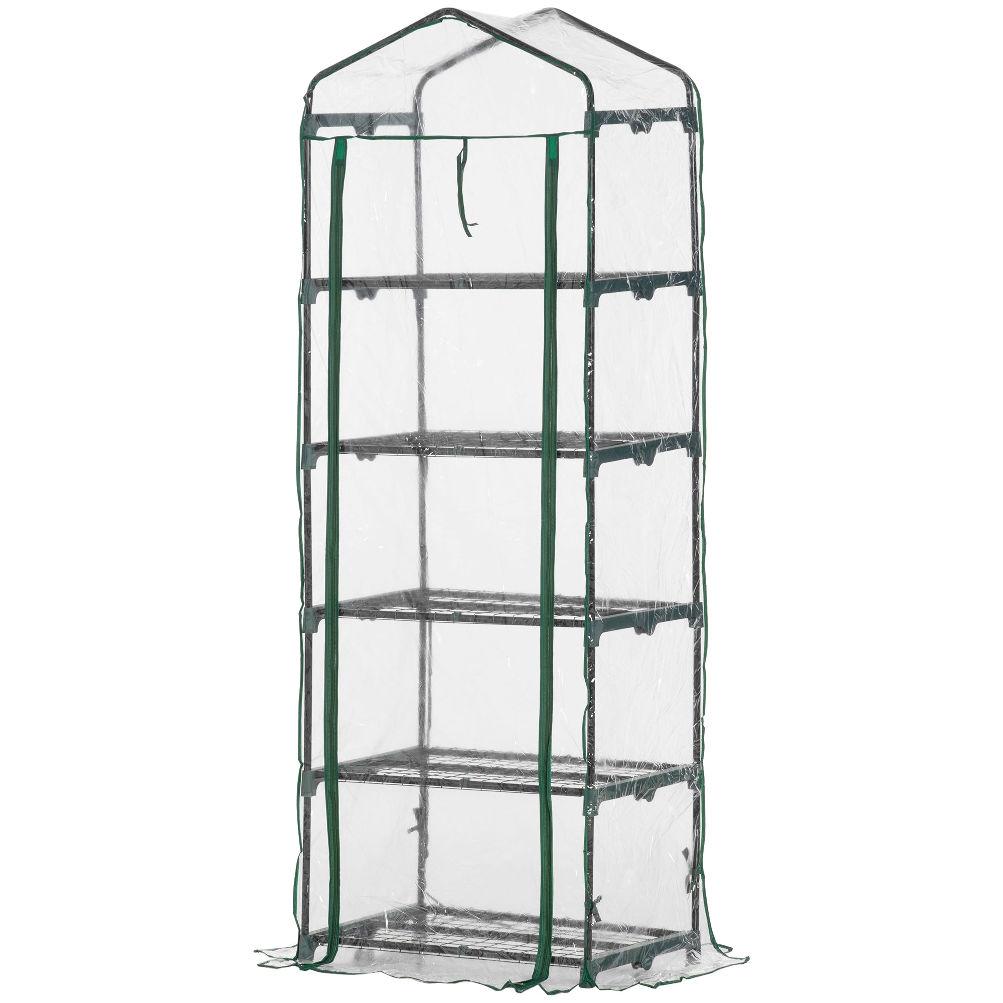 Minidrivhus Med   Hylder Til Blomster Eller Grøntsager  Transparent Grønt Stål  Plastik  69   49   193 Cm