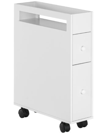 Niche-vogn Badeværelsesskab Rulleskab  Slankt Design  To Skuffer  Fire Hjul  Hvid  16   49     66 Cm