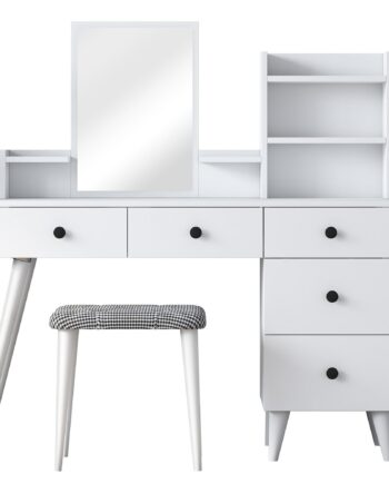 Nordvärk Bj101 2294 Makeup Bord     Spejl    Hylder    Skuffer Og Skammel Hvid Melamin  125x40