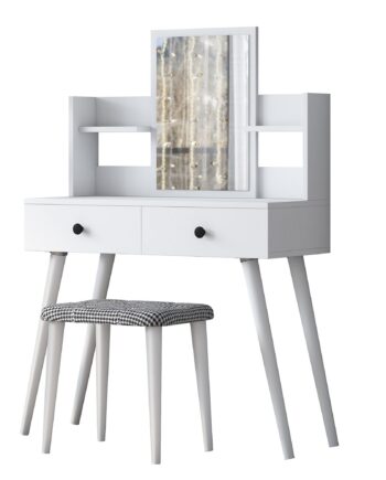 Nordvärk Bj102 2235 Makeup Bord     Spejl    Hylder    Skuffer Og Skammel Hvid Melamin  103x40