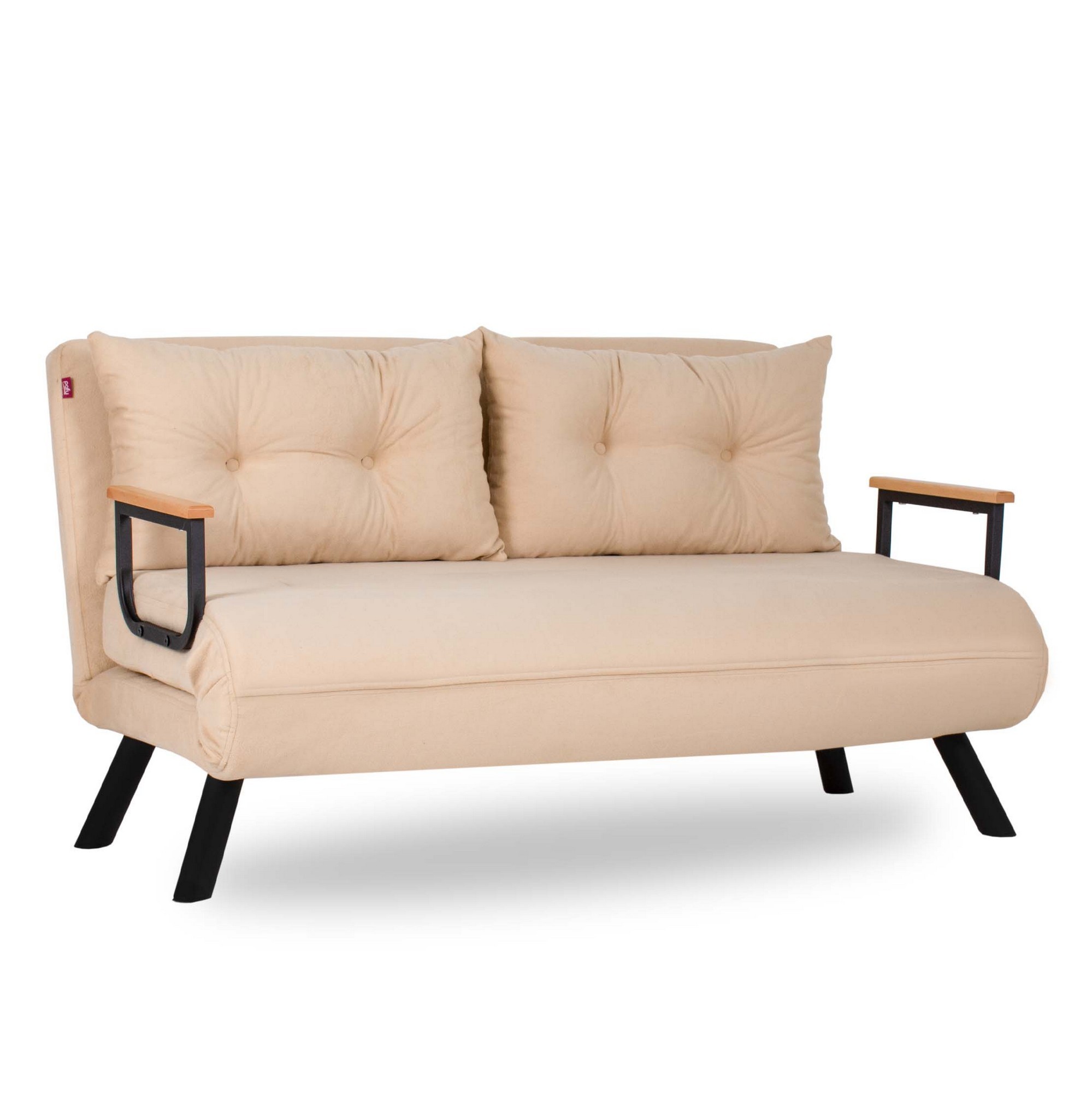 Nordvärk Sando   Pers  Sovesofa     Armlæn Creme Polyester Stof Og Sort Metal
