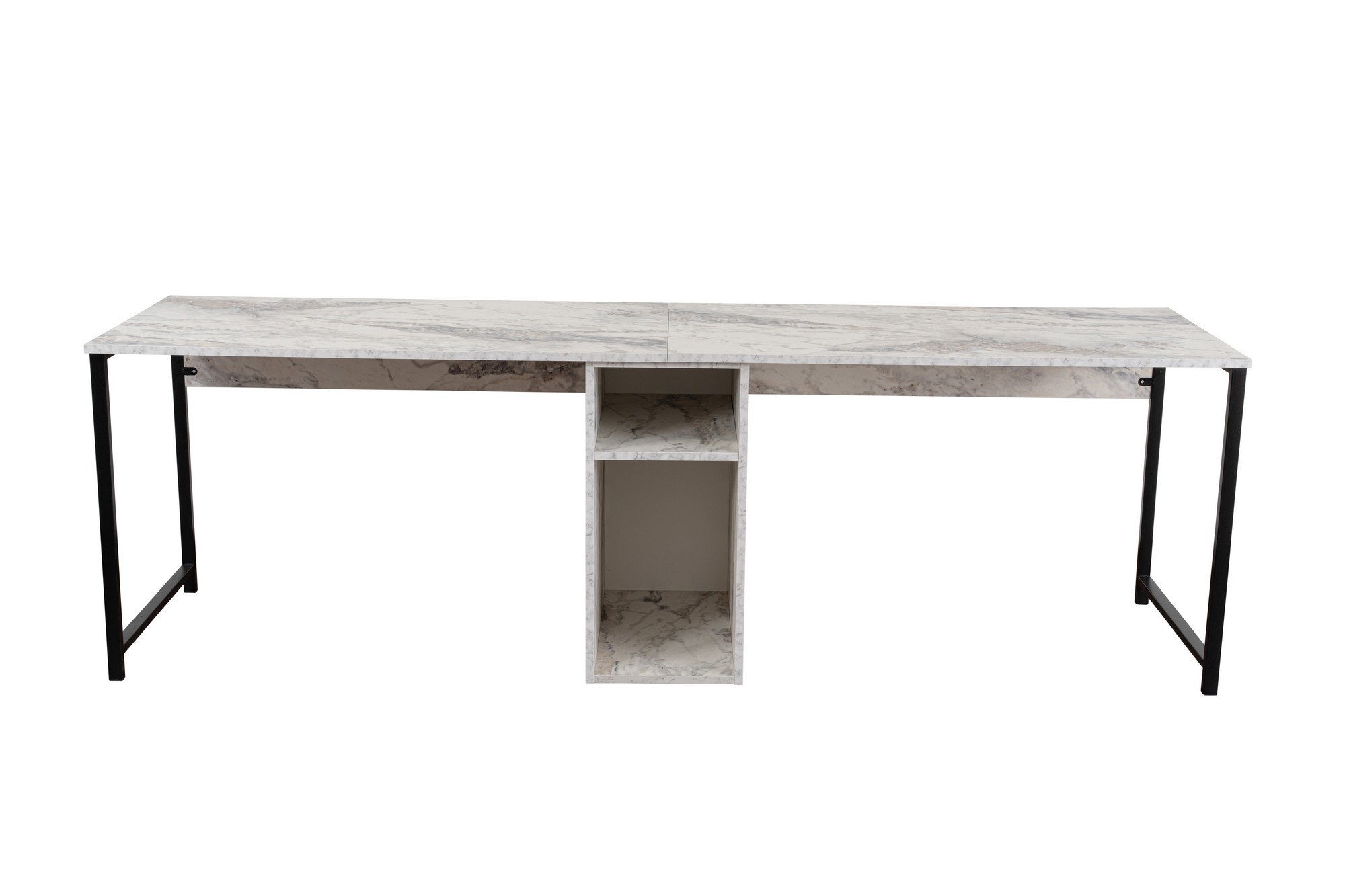 Nordvärk Twin Dobbelt Skrivebord Rum Fressia Marmor Melamin Og Sort Metal 240x60