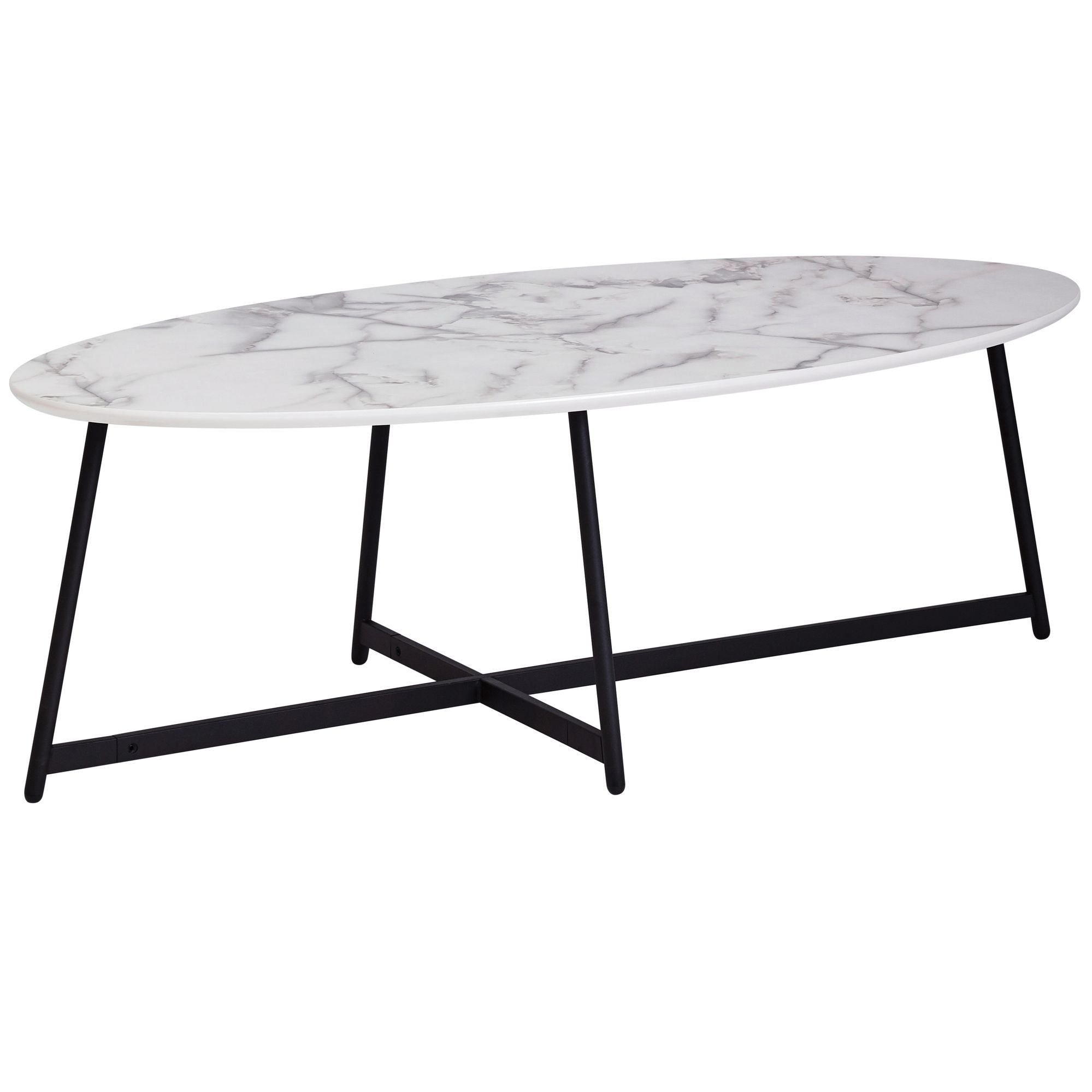 Ovalt Sofabord   Hvid Marmor Look  120   45   60 Cm