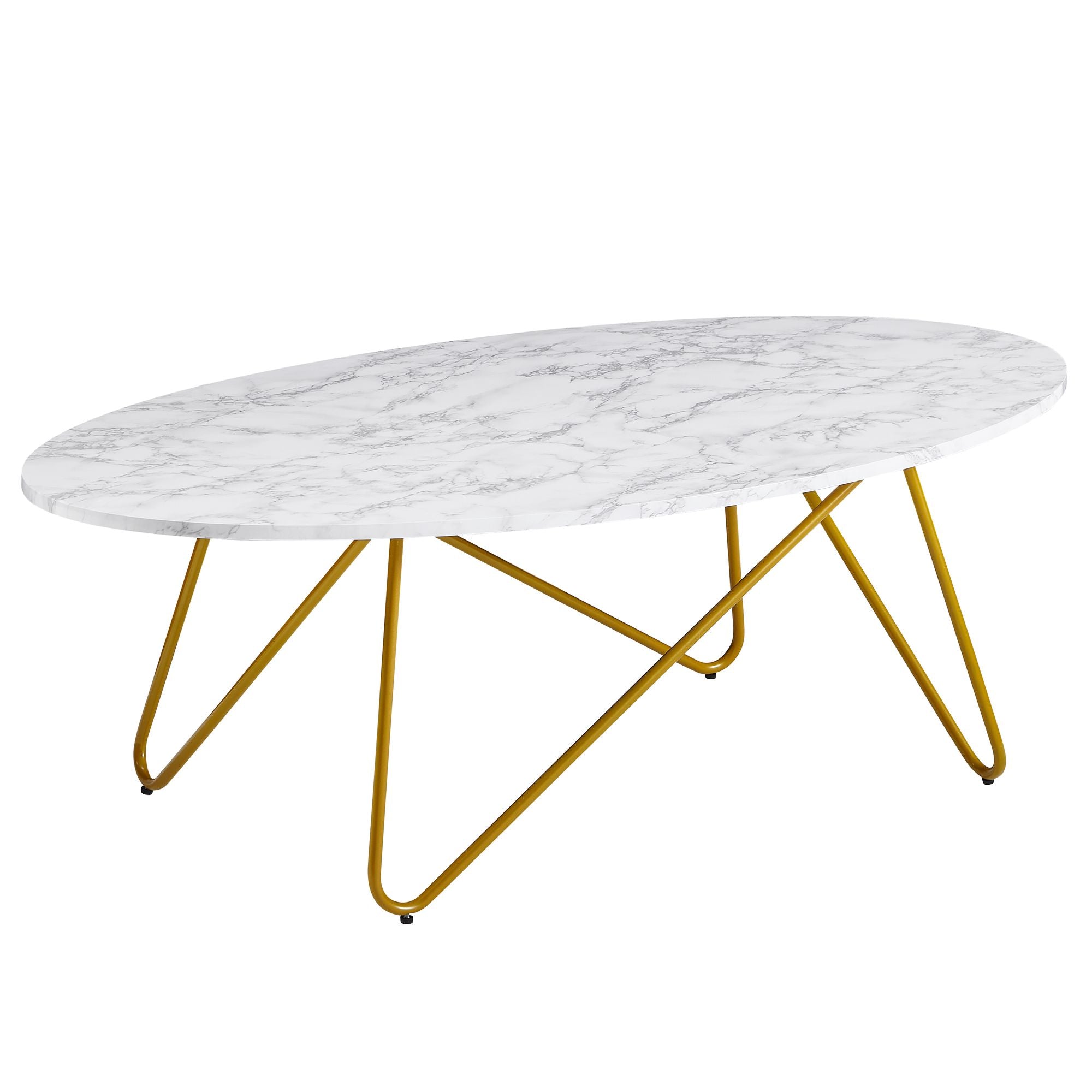 Ovalt Sofabord Marmor Look 120x40x60 Cm Hvid