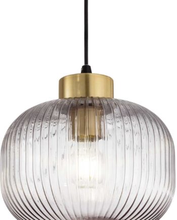 Pendel Lampe Ideal Lux Mint-serien Røg Sort Med Blæst Glas  Satin Messing Og Sort Loftroset ø240 Mm Justerbar Højde