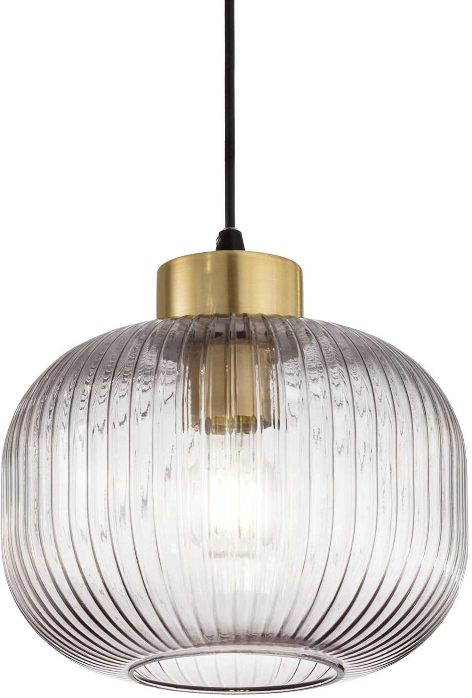 Pendel Lampe Ideal Lux Mint-serien Røg Sort Med Blæst Glas Satin Messing Og Sort Loftroset ø240 Mm Justerbar Højde