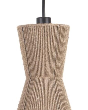 Pendel Lampe Kave Home Crista Rustik Kolonial   Naturlig Jute Med Sort Jernramme H40     ø24   Cm