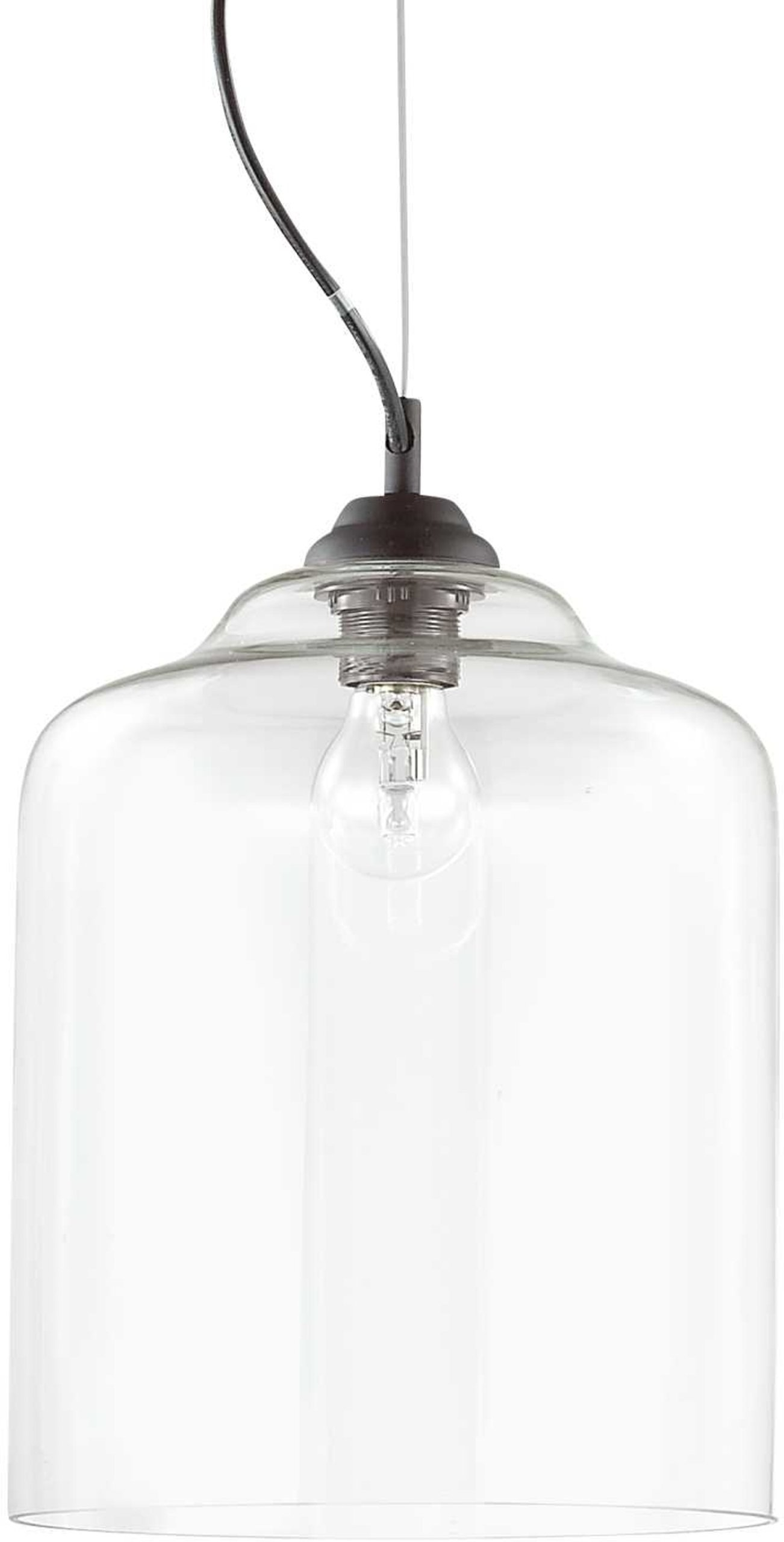 Pendellampe Ideal Lux Bistro ø240 Mm Sort Emalje Med Klart Glas Justerbar Højde
