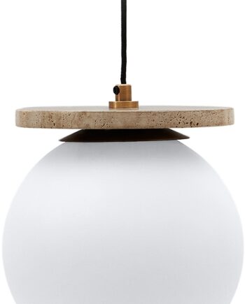 Pendellampe Kave Home Malachi   Glas Og Travertin ø20 Cm Hvid   Rustik Kolonial
